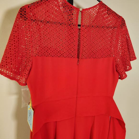 CeCe Red Straight Leg Jumpsuit with Tie Waist, Size 2 - Picture 10 of 12